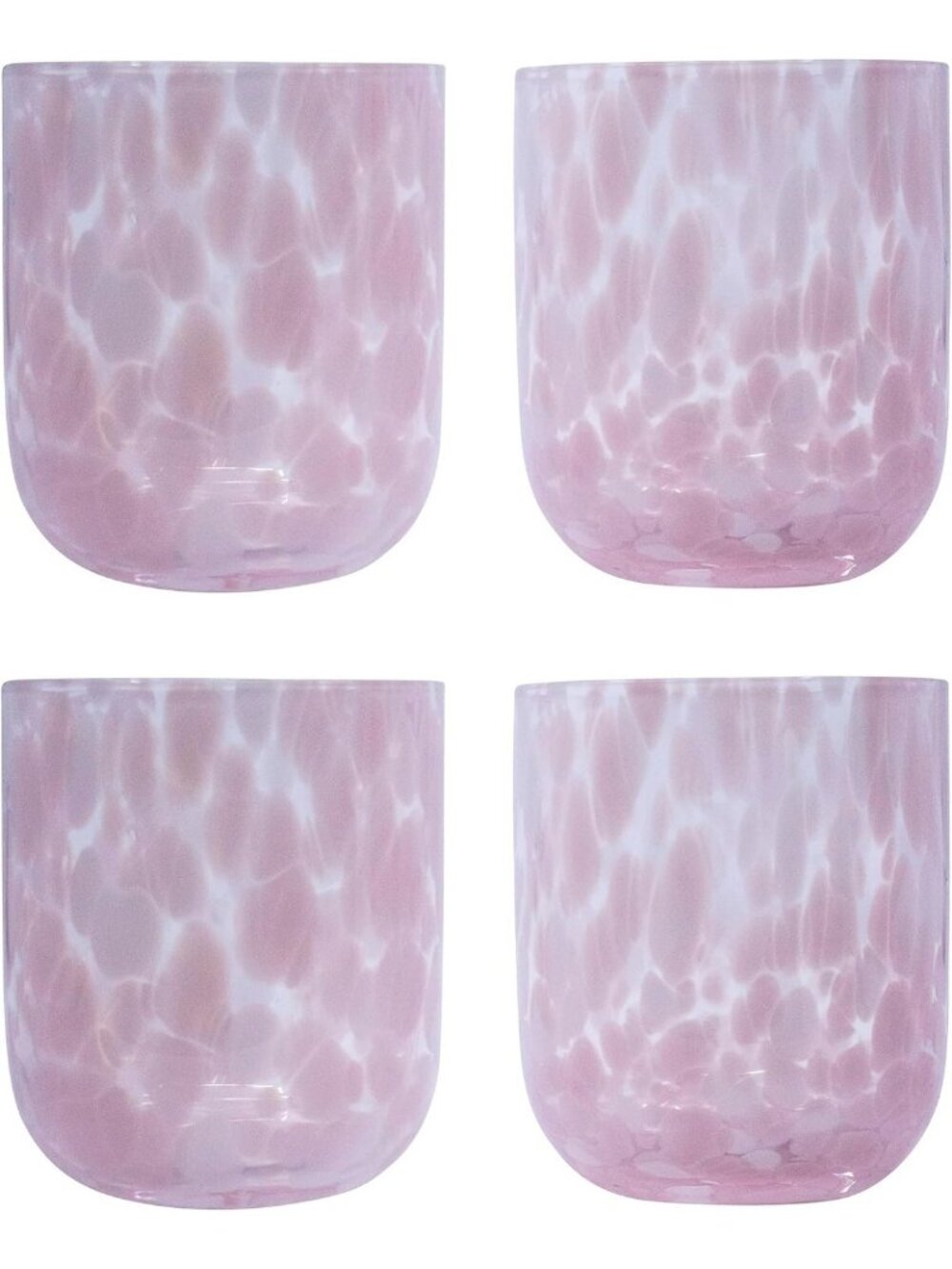 Handcrafted Set of 4 Double Old-Fashioned Confetti Glasses - Baby Pink & White